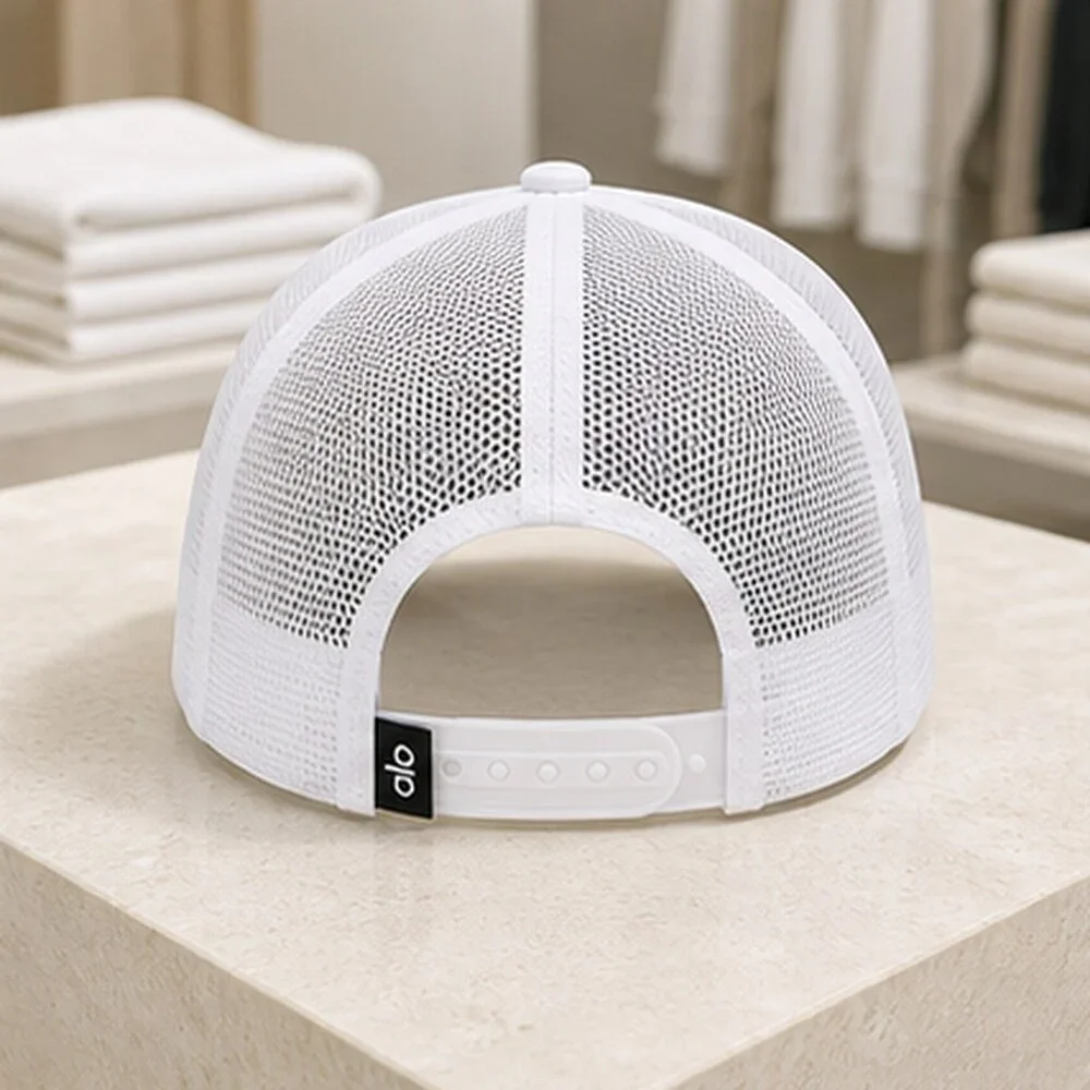 ALO Yoga White Black Resort Mesh Trucker Cap Hat Sporty
